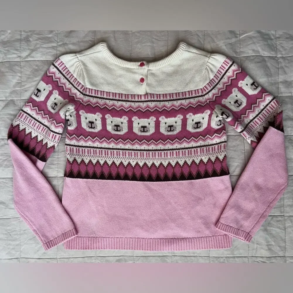 Gymboree Pink Polar Bear Fair Isle Sweater Scandinavian Folksy Holiday - 12